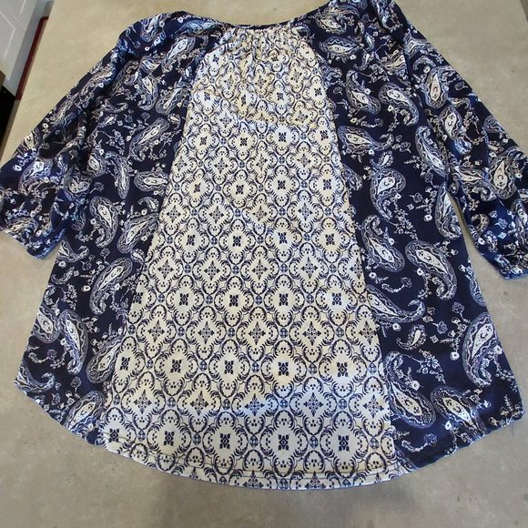 SIREN LILY Women's Long Sleeve Blouse w/Lace Inserts - Blue/White Paisley -Sz 3X - Picture 3 of 8